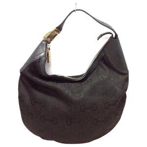 Gucci Black Horsebit Print Canvas and Leather Glam Hobo